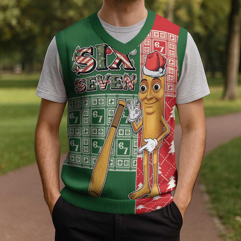 Six Seven Christmas Knitted V-Neck Vest Funny Tung Tung Tung Sahur - Wonder Print Shop