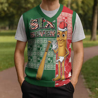 Six Seven Christmas Knitted V-Neck Vest Funny Tung Tung Tung Sahur - Wonder Print Shop