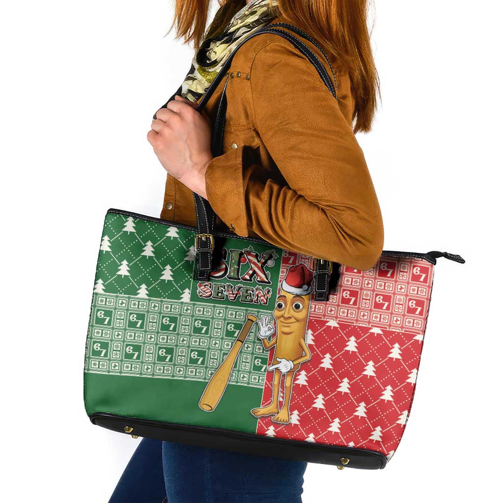 Six Seven Christmas Leather Tote Bag Funny Tung Tung Tung Sahur - Wonder Print Shop