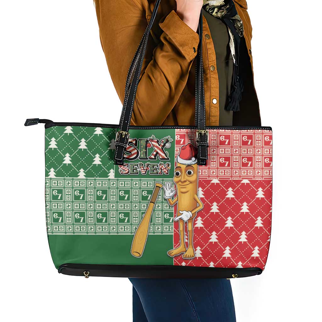 Six Seven Christmas Leather Tote Bag Funny Tung Tung Tung Sahur - Wonder Print Shop