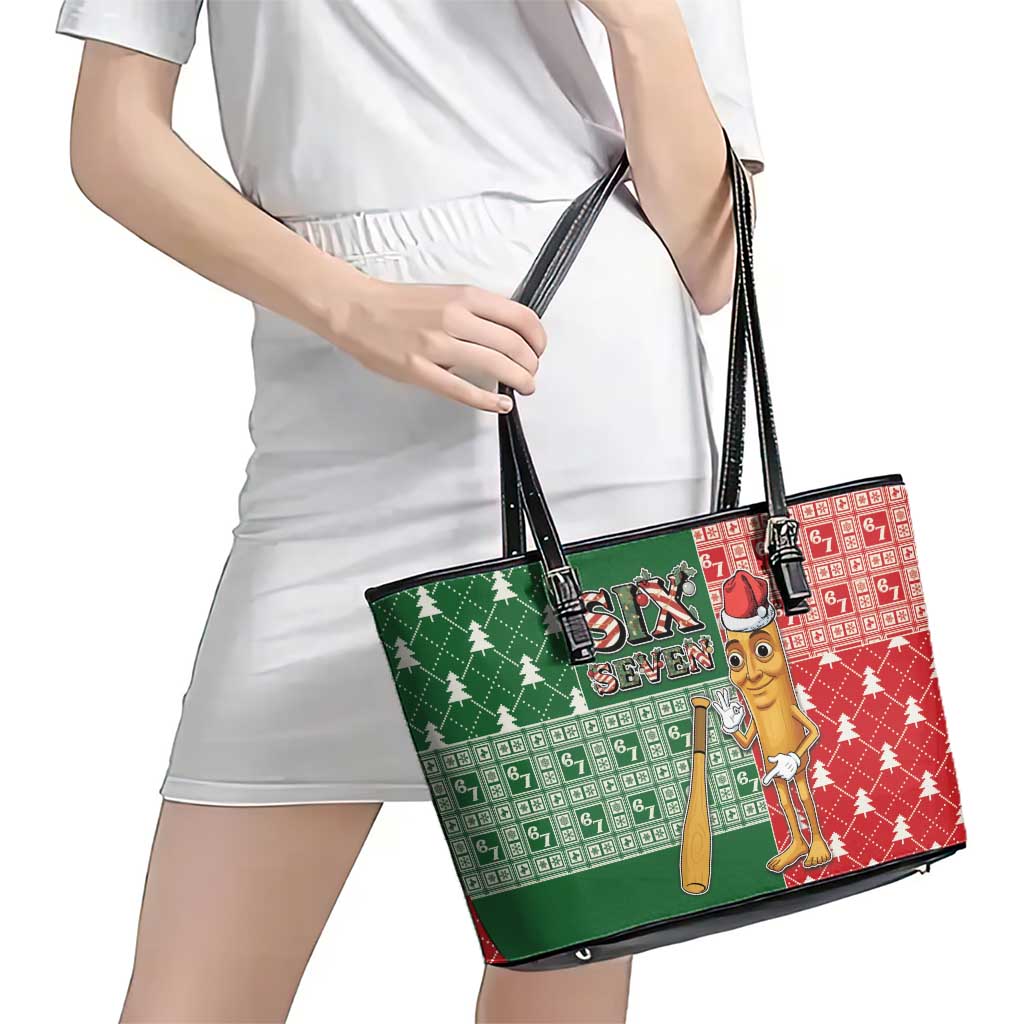 Six Seven Christmas Leather Tote Bag Funny Tung Tung Tung Sahur - Wonder Print Shop