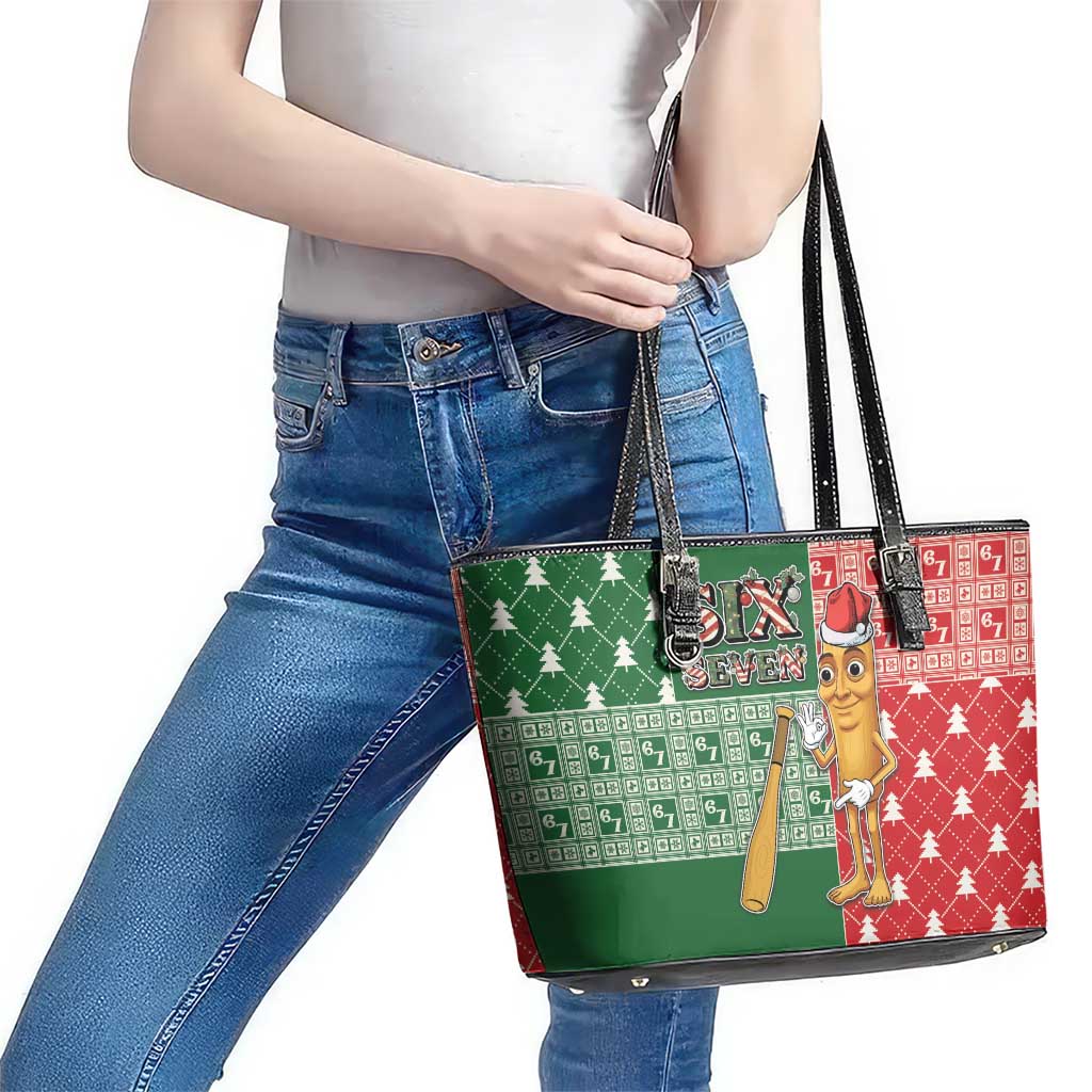 Six Seven Christmas Leather Tote Bag Funny Tung Tung Tung Sahur - Wonder Print Shop