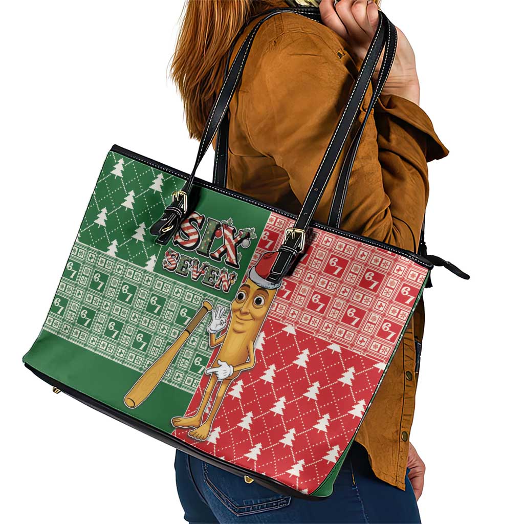 Six Seven Christmas Leather Tote Bag Funny Tung Tung Tung Sahur - Wonder Print Shop