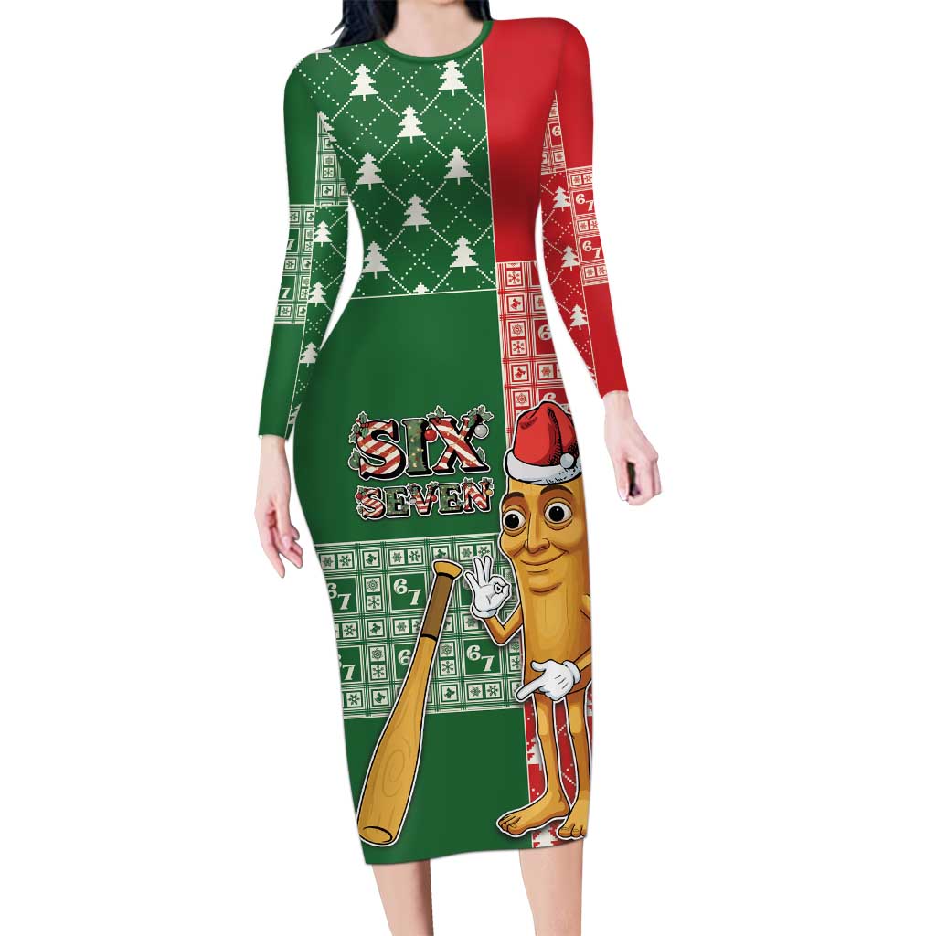 Six Seven Christmas Long Sleeve Bodycon Dress Funny Tung Tung Tung Sahur - Wonder Print Shop