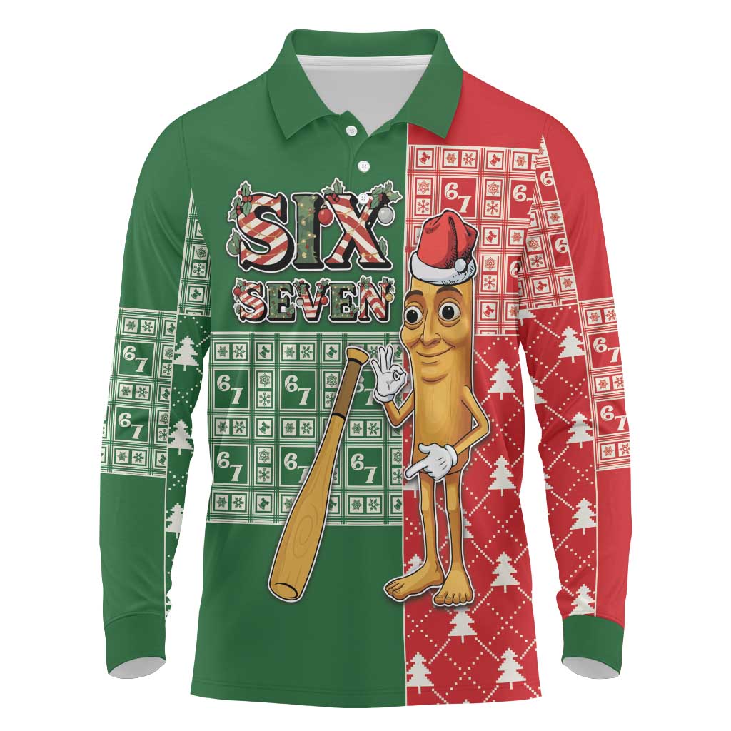 Six Seven Christmas Long Sleeve Polo Shirt Funny Tung Tung Tung Sahur - Wonder Print Shop