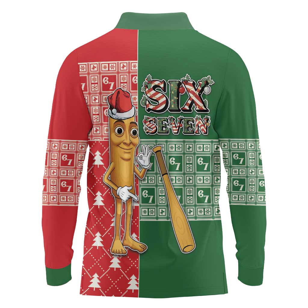 Six Seven Christmas Long Sleeve Polo Shirt Funny Tung Tung Tung Sahur - Wonder Print Shop