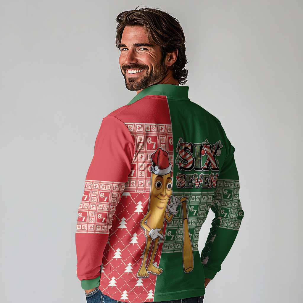 Six Seven Christmas Long Sleeve Polo Shirt Funny Tung Tung Tung Sahur - Wonder Print Shop