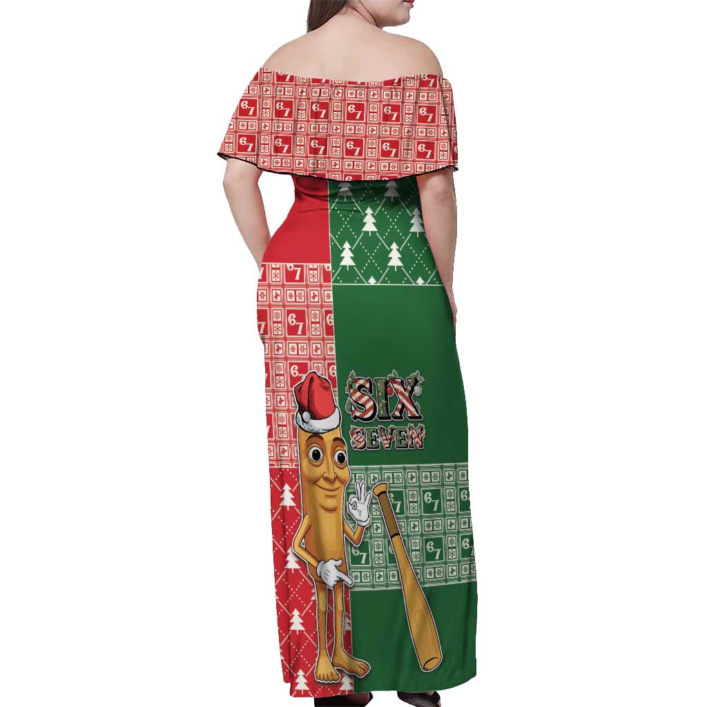 Six Seven Christmas Off Shoulder Maxi Dress Funny Tung Tung Tung Sahur - Wonder Print Shop