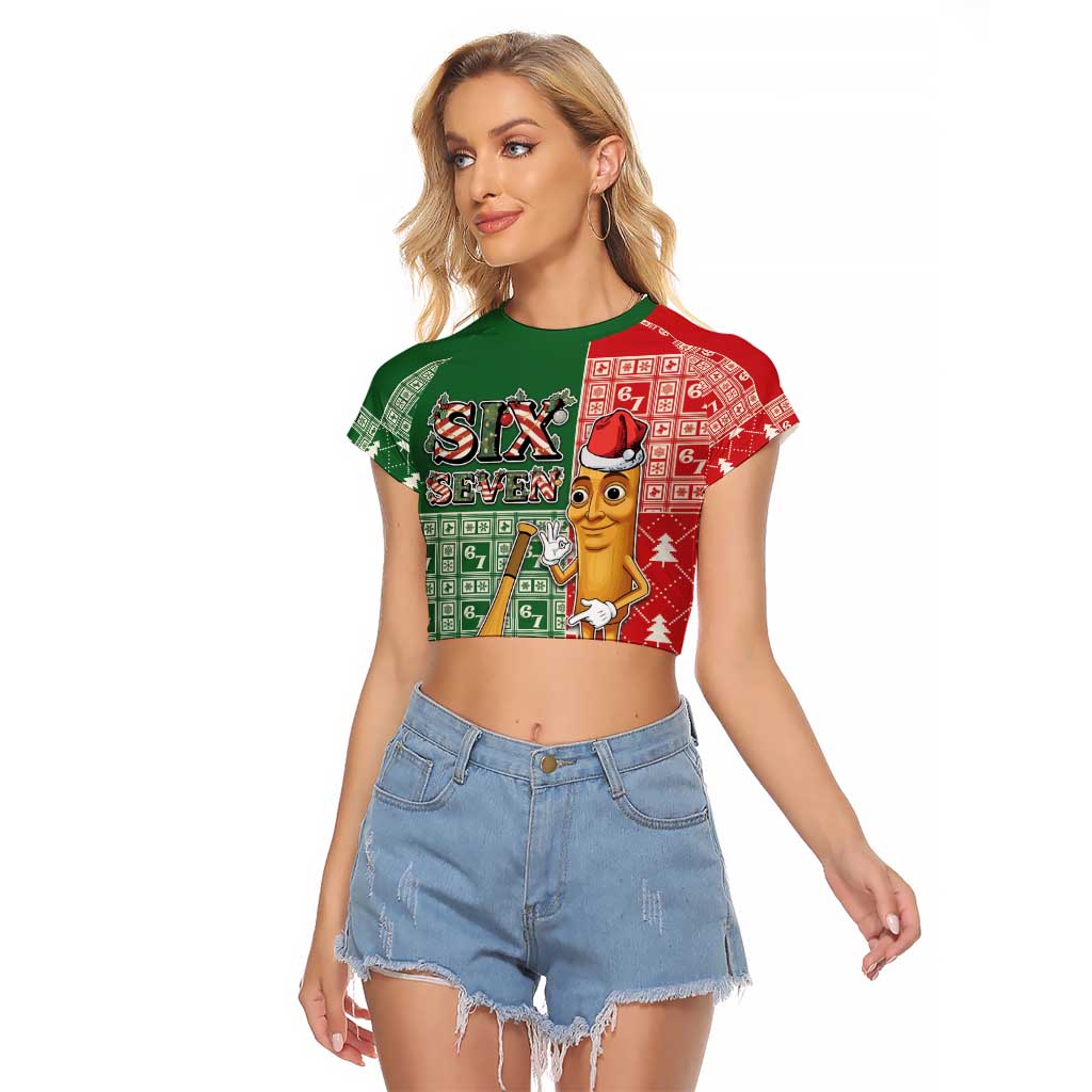 Six Seven Christmas Raglan Cropped T Shirt Funny Tung Tung Tung Sahur - Wonder Print Shop