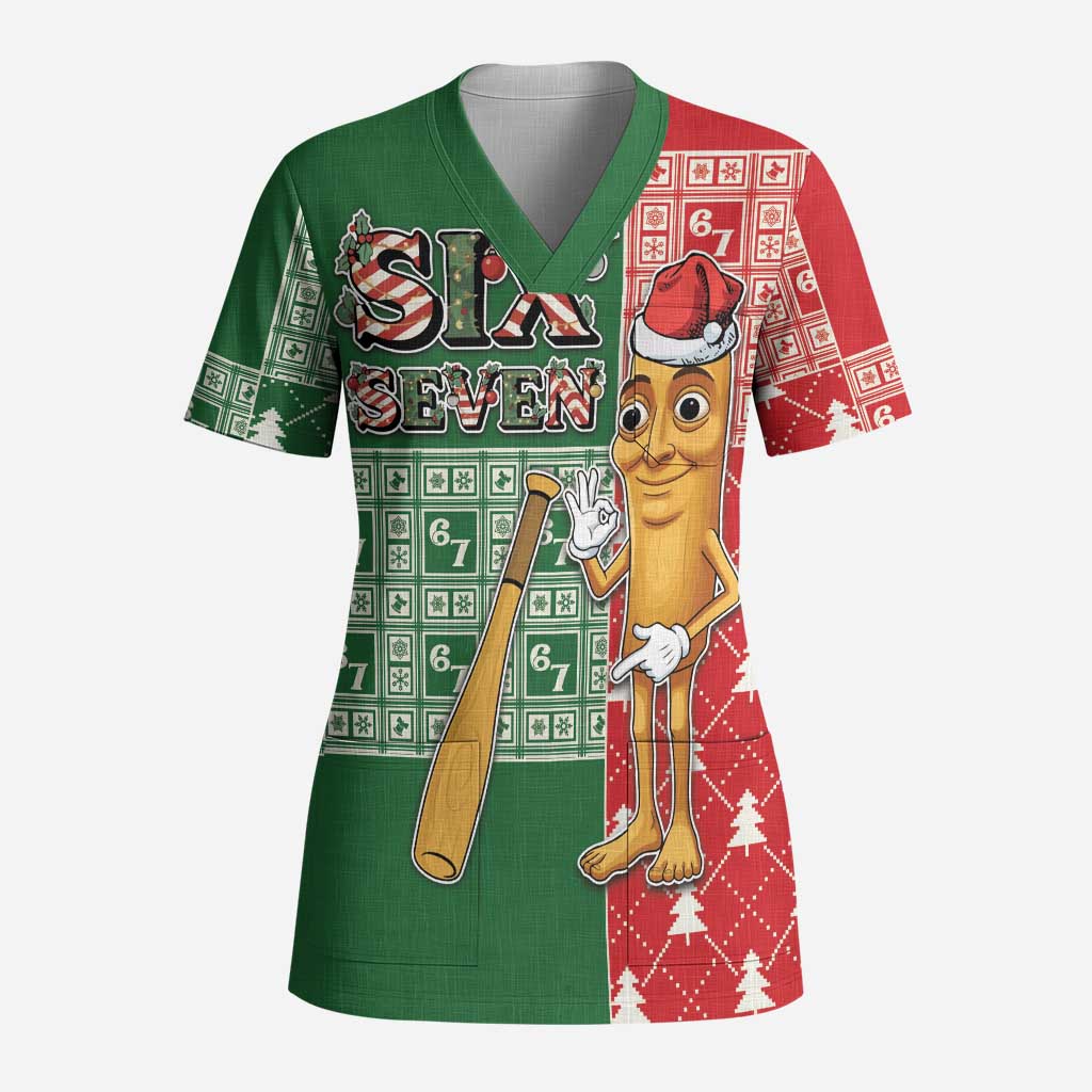 Six Seven Christmas Scrub Top Funny Tung Tung Tung Sahur - Wonder Print Shop