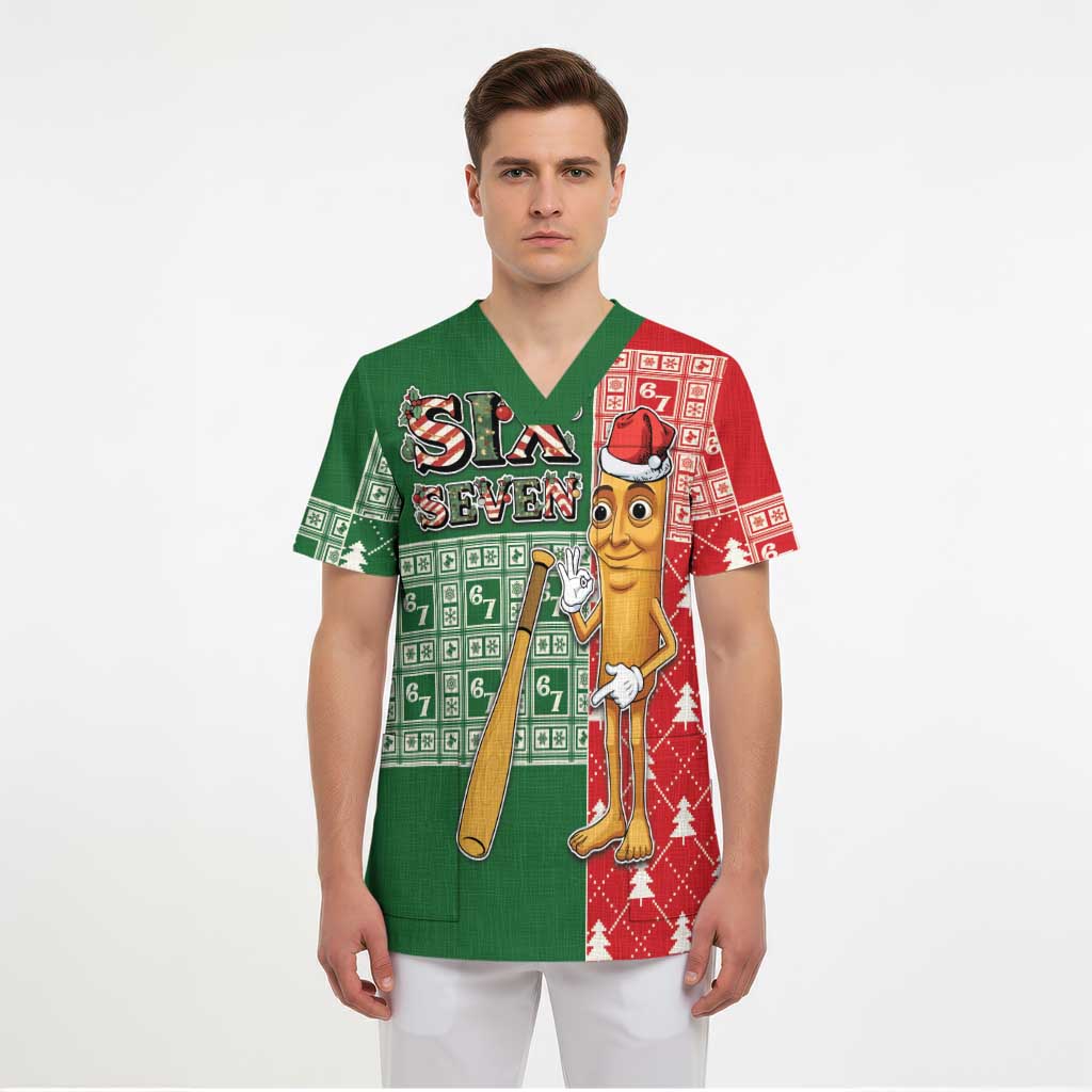 Six Seven Christmas Scrub Top Funny Tung Tung Tung Sahur - Wonder Print Shop