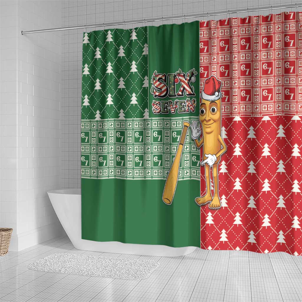 Six Seven Christmas Shower Curtain Funny Tung Tung Tung Sahur - Wonder Print Shop