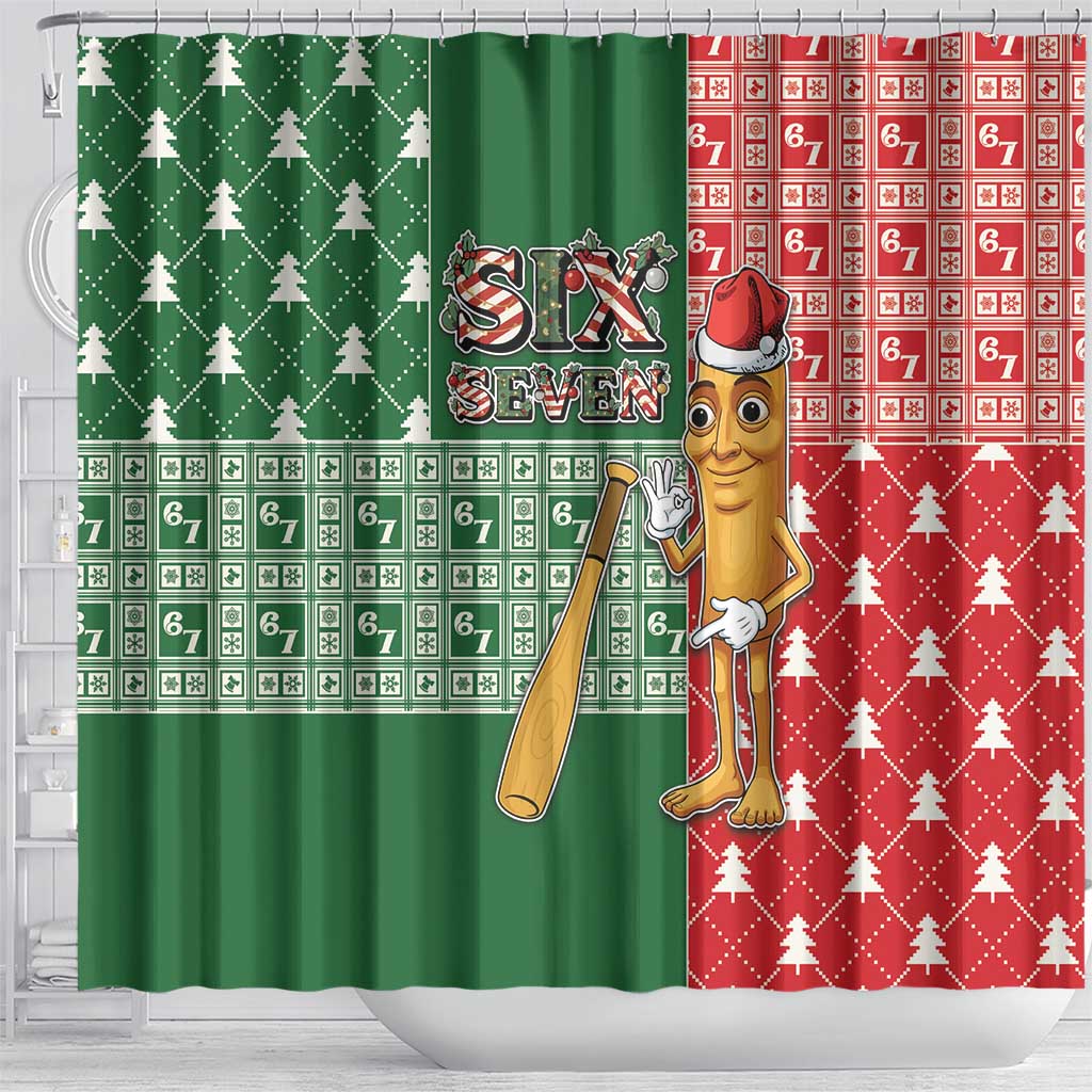 Six Seven Christmas Shower Curtain Funny Tung Tung Tung Sahur - Wonder Print Shop