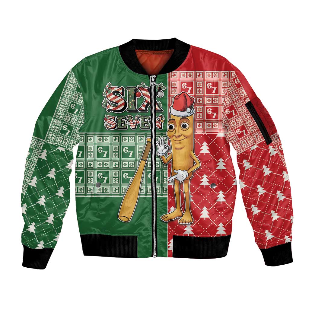 Six Seven Christmas Sleeve Zip Bomber Jacket Funny Tung Tung Tung Sahur - Wonder Print Shop