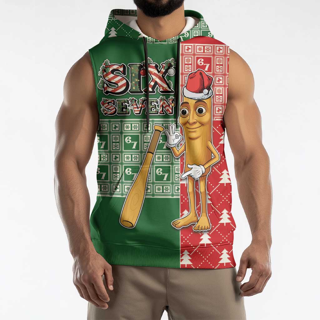Six Seven Christmas Sleeveless Hoodie Funny Tung Tung Tung Sahur - Wonder Print Shop