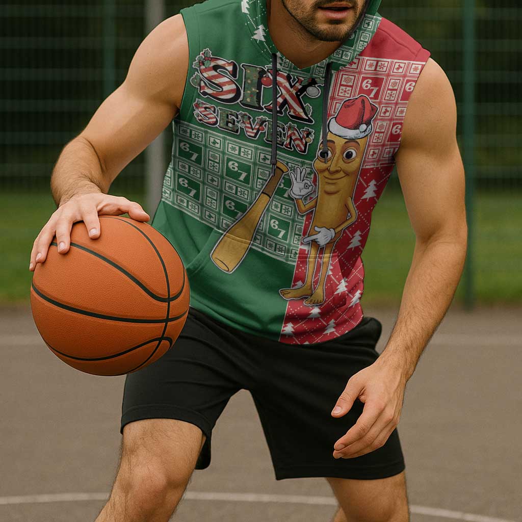 Six Seven Christmas Sleeveless Hoodie Funny Tung Tung Tung Sahur - Wonder Print Shop