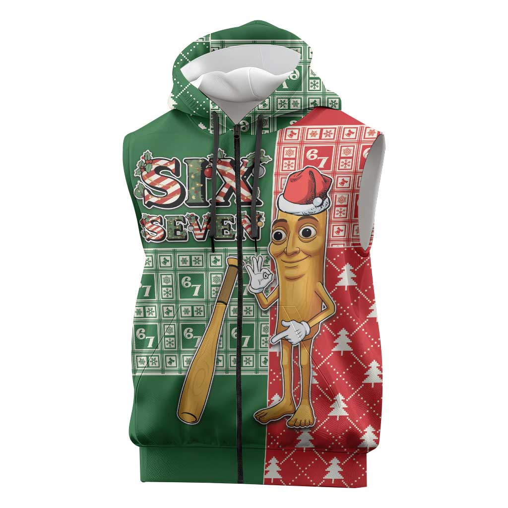 Six Seven Christmas Sleeveless Zip Hoodie Funny Tung Tung Tung Sahur - Wonder Print Shop