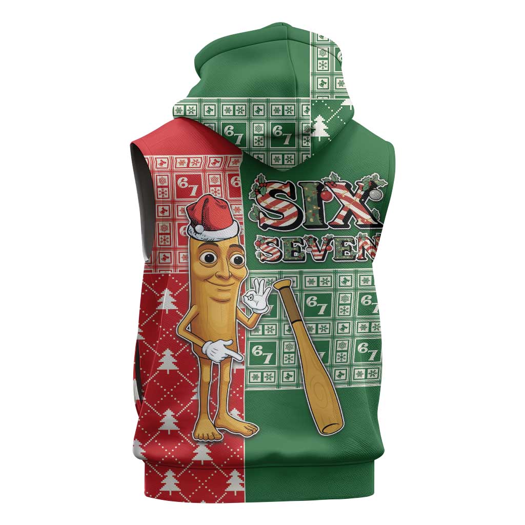 Six Seven Christmas Sleeveless Zip Hoodie Funny Tung Tung Tung Sahur - Wonder Print Shop