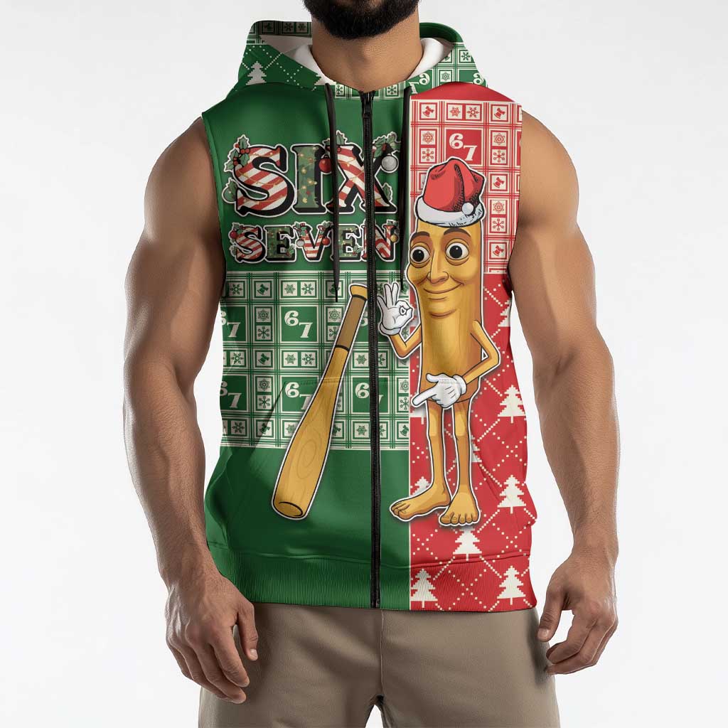 Six Seven Christmas Sleeveless Zip Hoodie Funny Tung Tung Tung Sahur - Wonder Print Shop