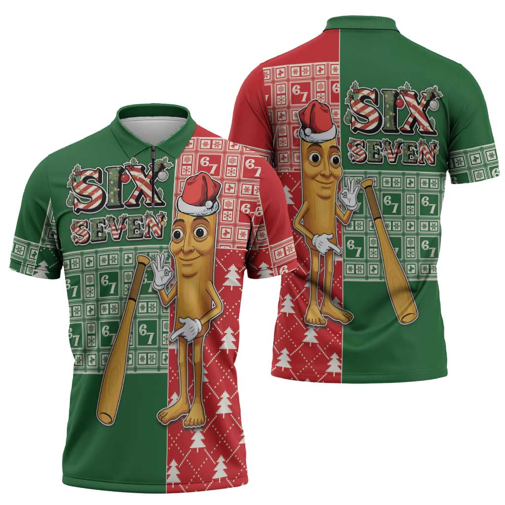 Six Seven Christmas Zipper Polo Shirt Funny Tung Tung Tung Sahur - Wonder Print Shop