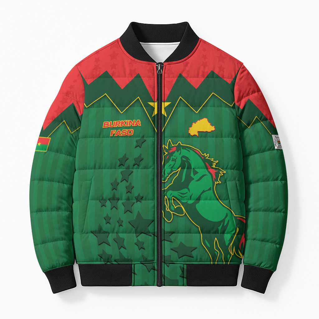 Custom Football Burkina Faso Bomber Puffer Jacket Rising Star And Horse Sport Style - Wonder Print Shop