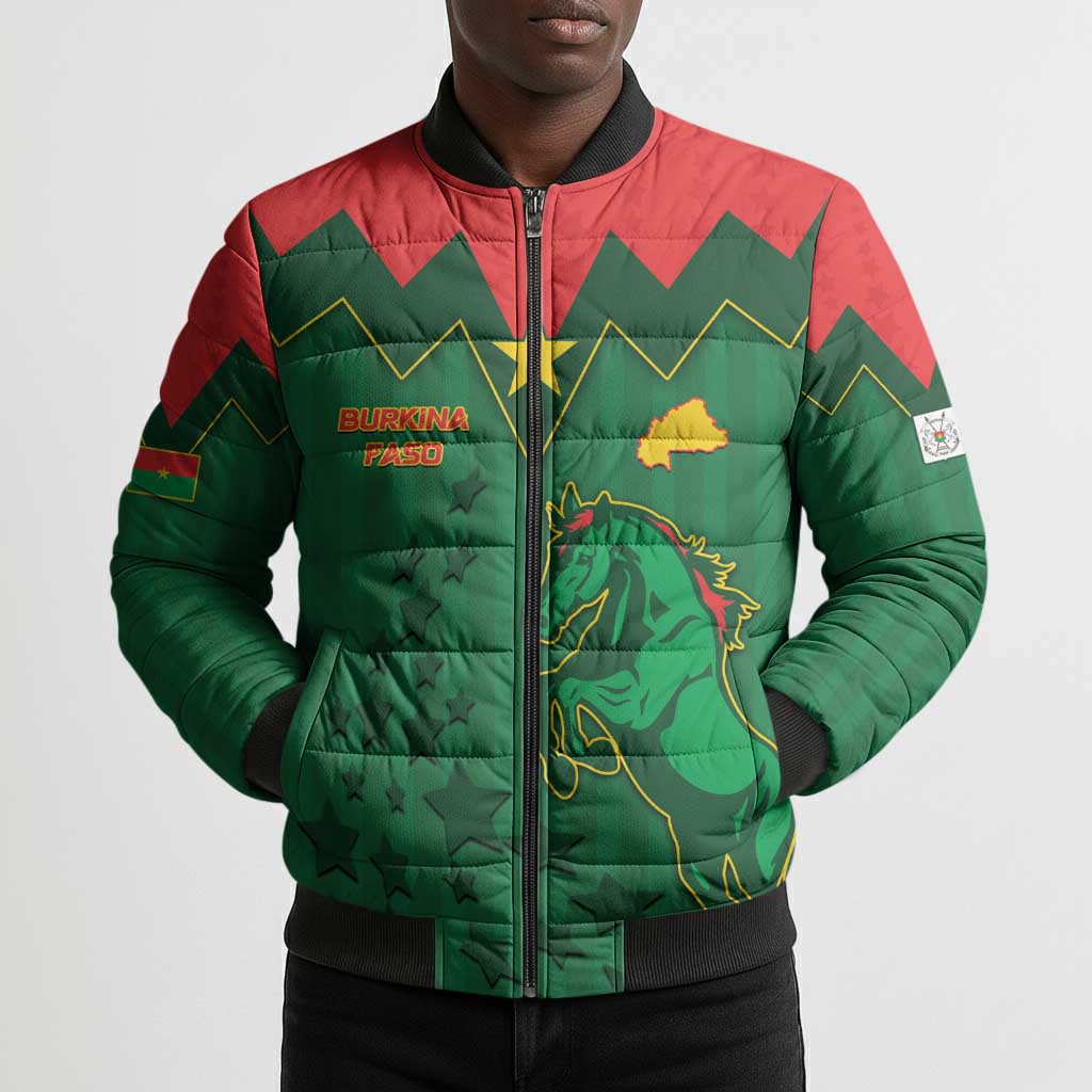 Custom Football Burkina Faso Bomber Puffer Jacket Rising Star And Horse Sport Style - Wonder Print Shop