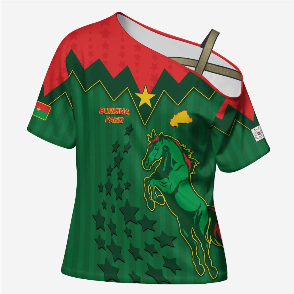 Custom Football Burkina Faso Cross Shoulder Shirt Rising Star And Horse Sport Style - Wonder Print Shop
