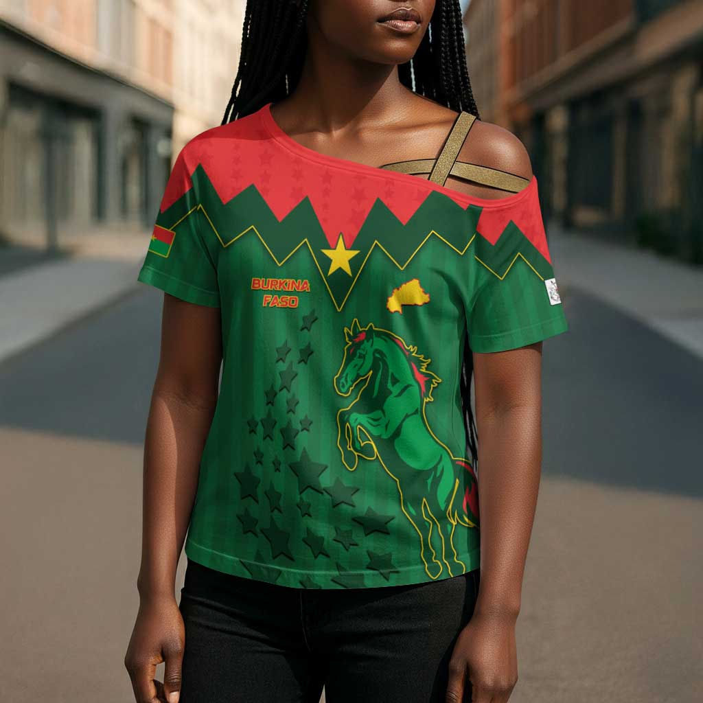 Custom Football Burkina Faso Cross Shoulder Shirt Rising Star And Horse Sport Style - Wonder Print Shop