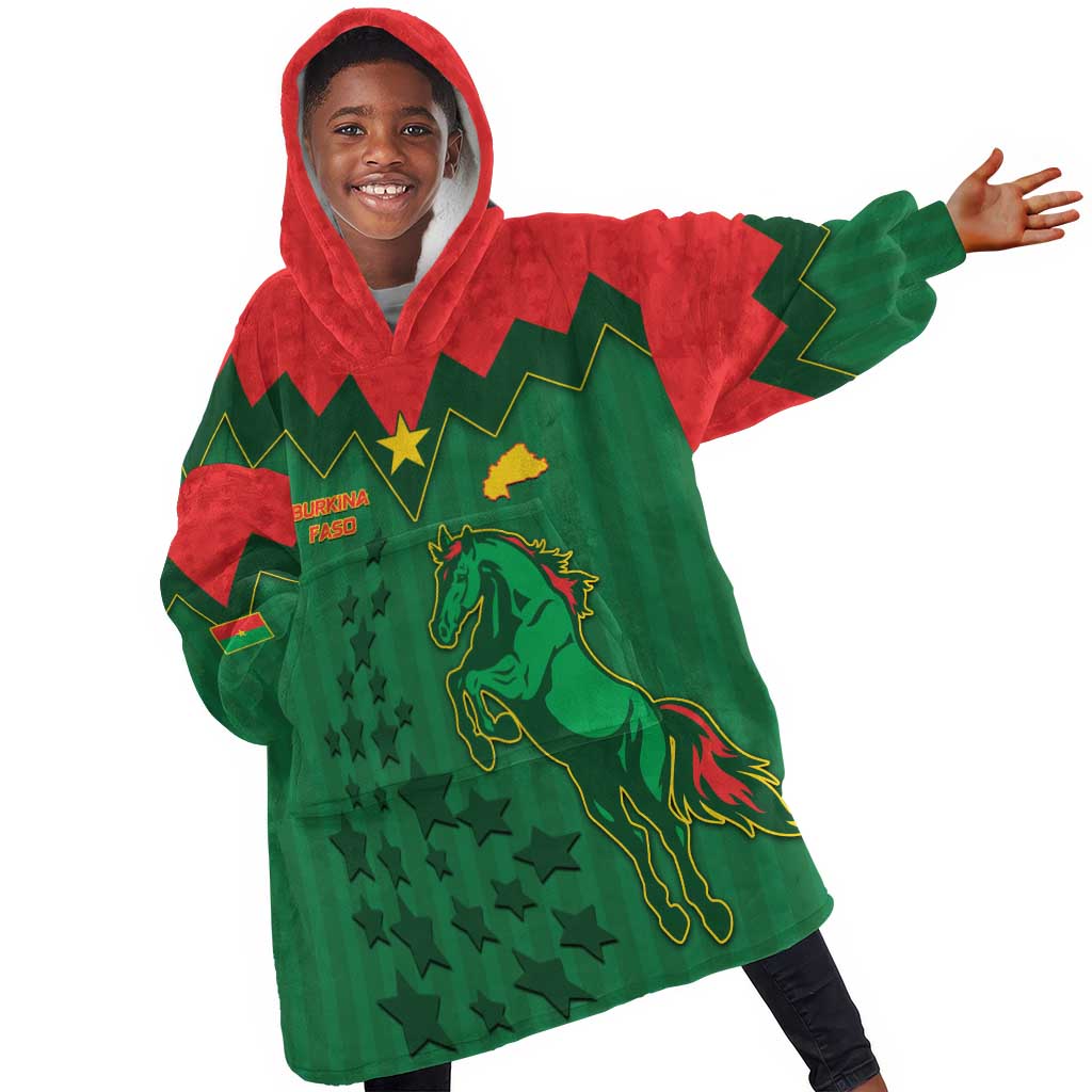 Custom Football Burkina Faso Kid Wearable Blanket Hoodie Rising Star And Horse Sport Style - Wonder Print Shop