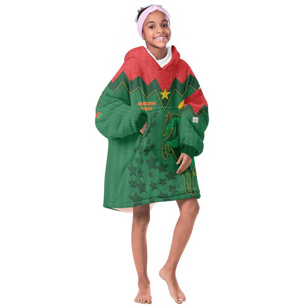 Custom Football Burkina Faso Kid Wearable Blanket Hoodie Rising Star And Horse Sport Style - Wonder Print Shop