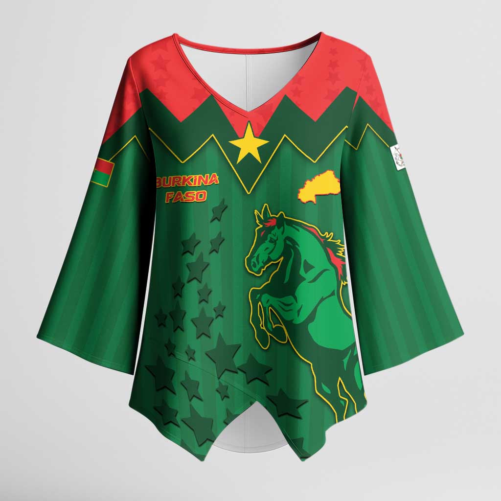 Custom Football Burkina Faso Kimono Sleeve Blouse Rising Star And Horse Sport Style - Wonder Print Shop
