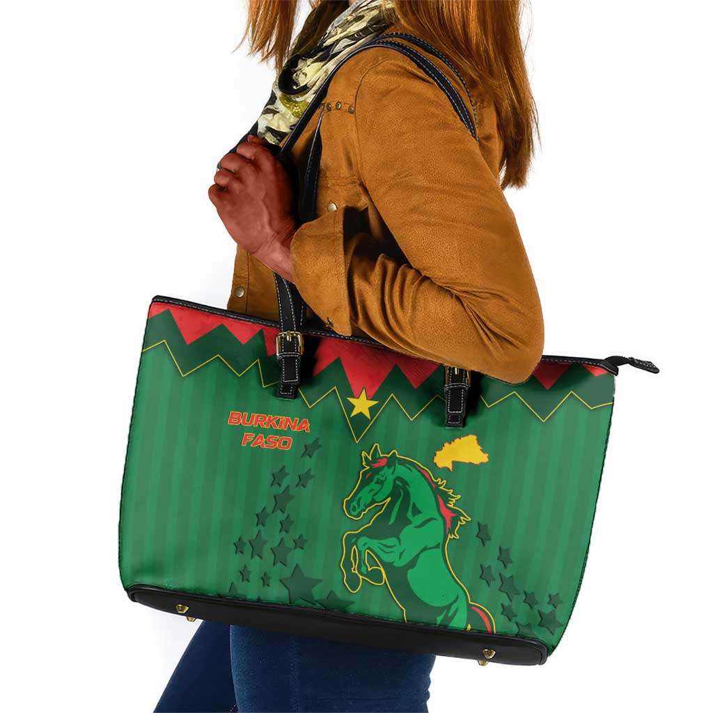 Football Burkina Faso Leather Tote Bag Rising Star And Horse Sport Style - Wonder Print Shop