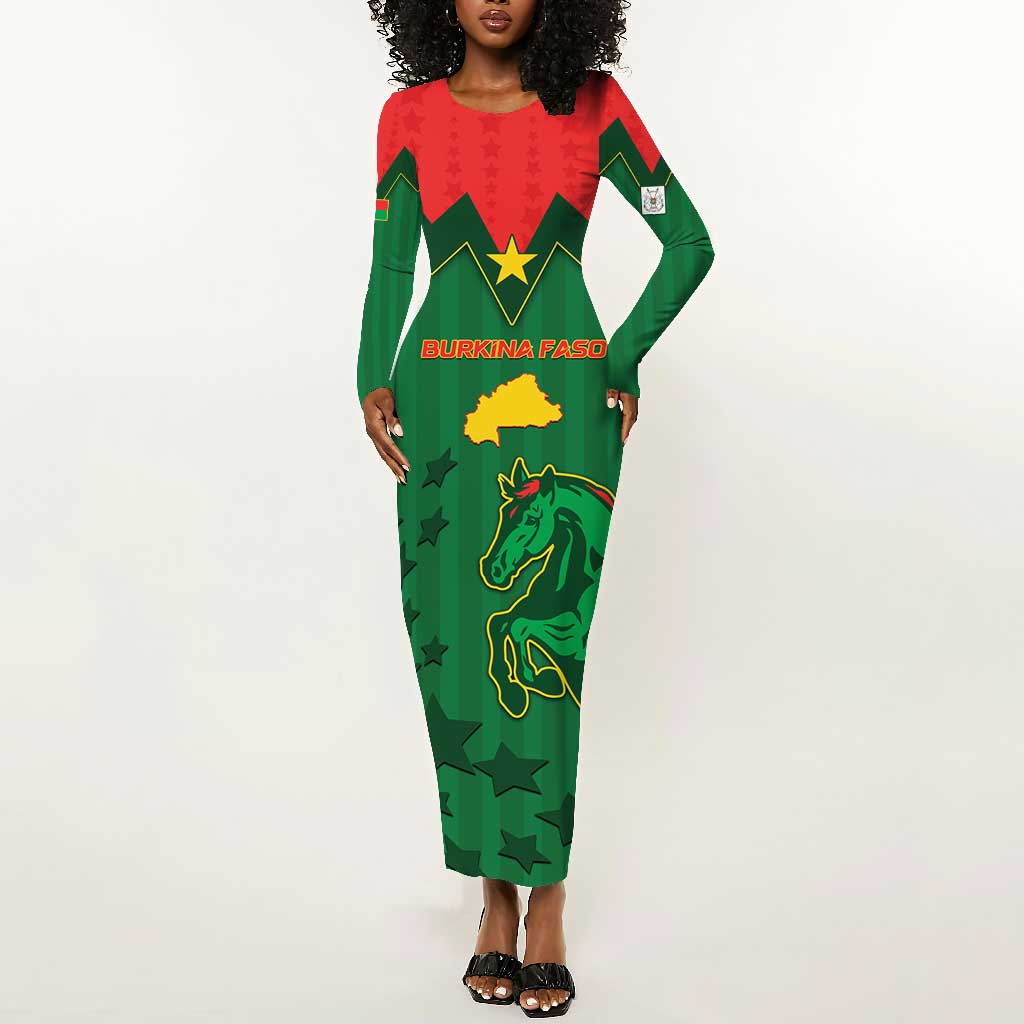 Custom Football Burkina Faso Long Sleeve Bodycon Dress Rising Star And Horse Sport Style - Wonder Print Shop