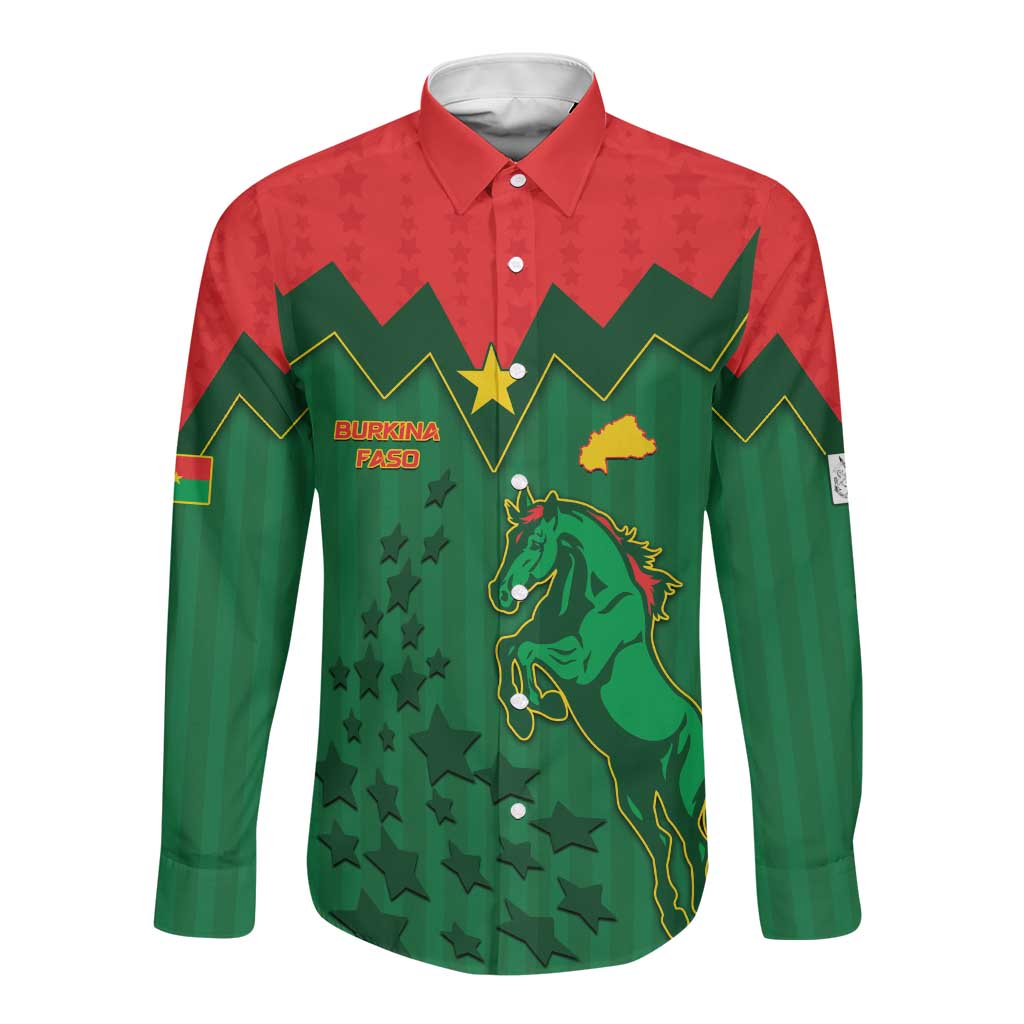Custom Football Burkina Faso Long Sleeve Button Shirt Rising Star And Horse Sport Style - Wonder Print Shop
