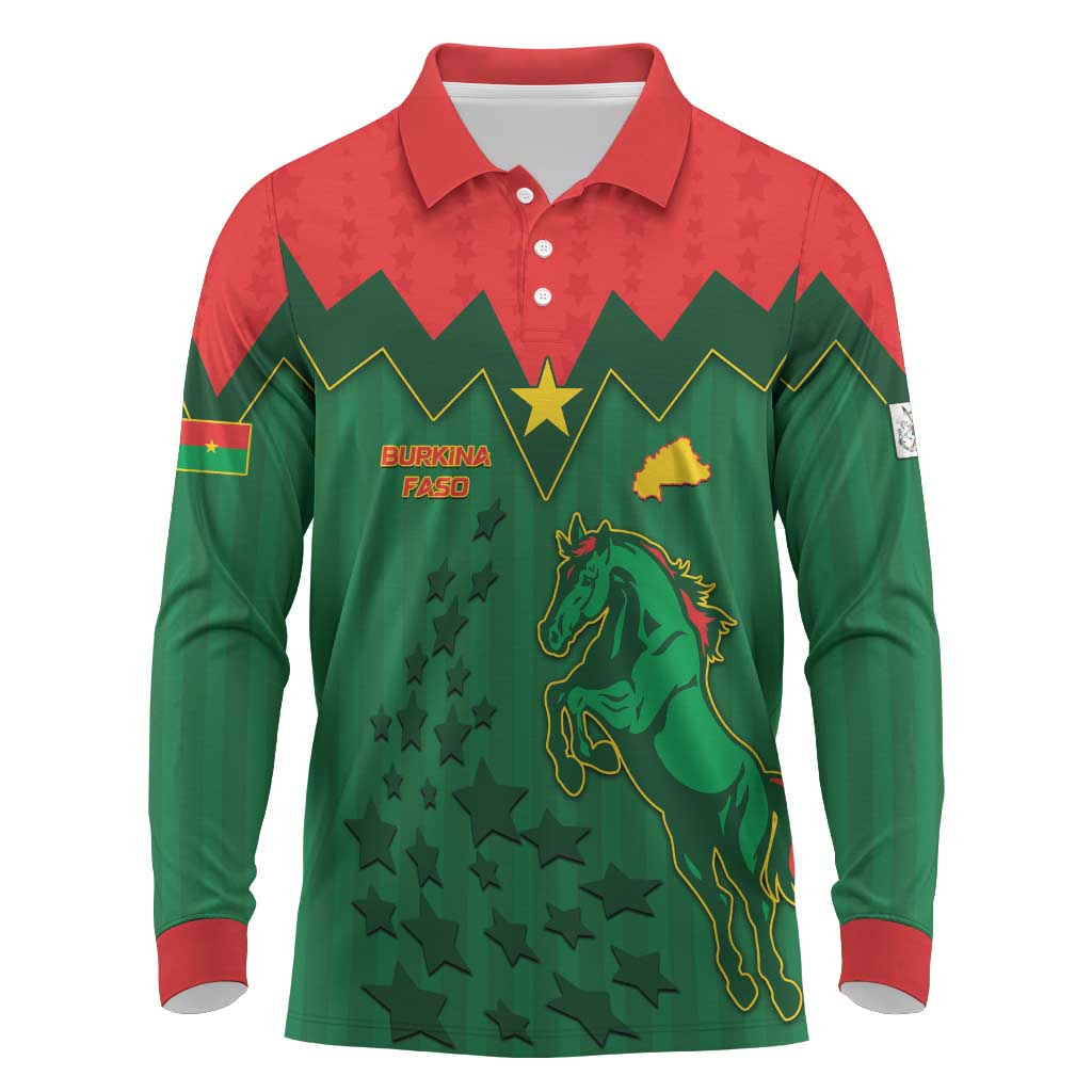 Custom Football Burkina Faso Long Sleeve Polo Shirt Rising Star And Horse Sport Style - Wonder Print Shop