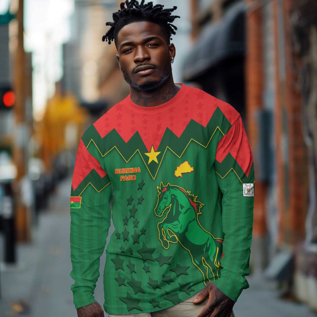 Custom Football Burkina Faso Long Sleeve Shirt Rising Star And Horse Sport Style - Wonder Print Shop