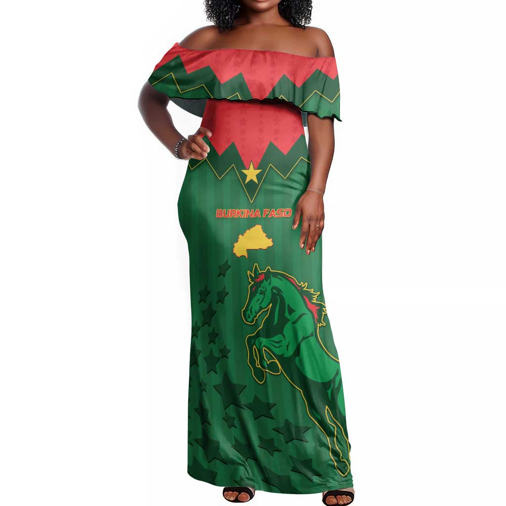 Custom Football Burkina Faso Off Shoulder Maxi Dress Rising Star And Horse Sport Style - Wonder Print Shop