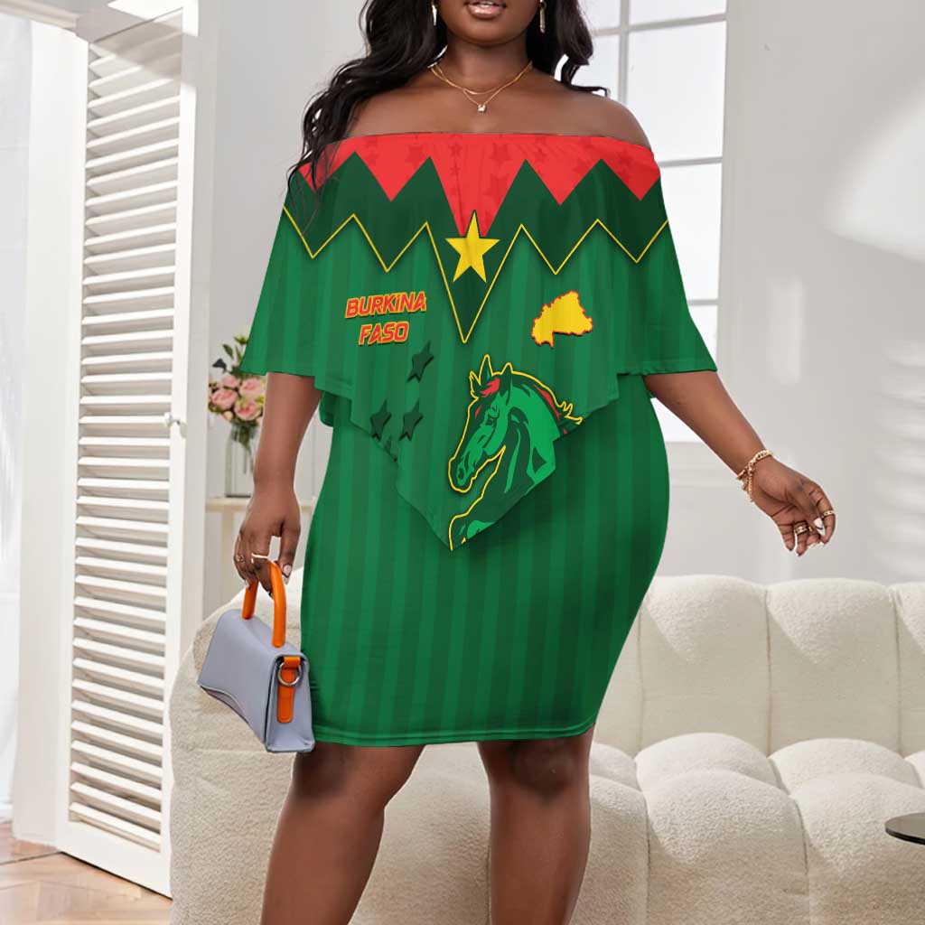 Custom Football Burkina Faso Off Shoulder Short Dress Rising Star And Horse Sport Style - Wonder Print Shop