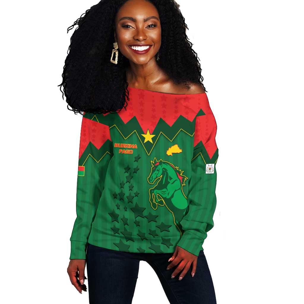 Custom Football Burkina Faso Off Shoulder Sweater Rising Star And Horse Sport Style - Wonder Print Shop