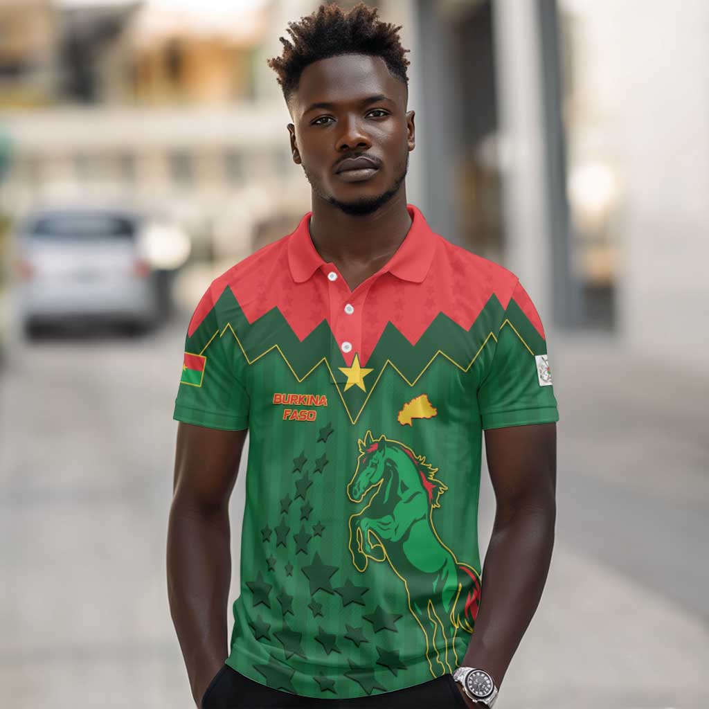 Custom Football Burkina Faso Polo Shirt Rising Star And Horse Sport Style - Wonder Print Shop