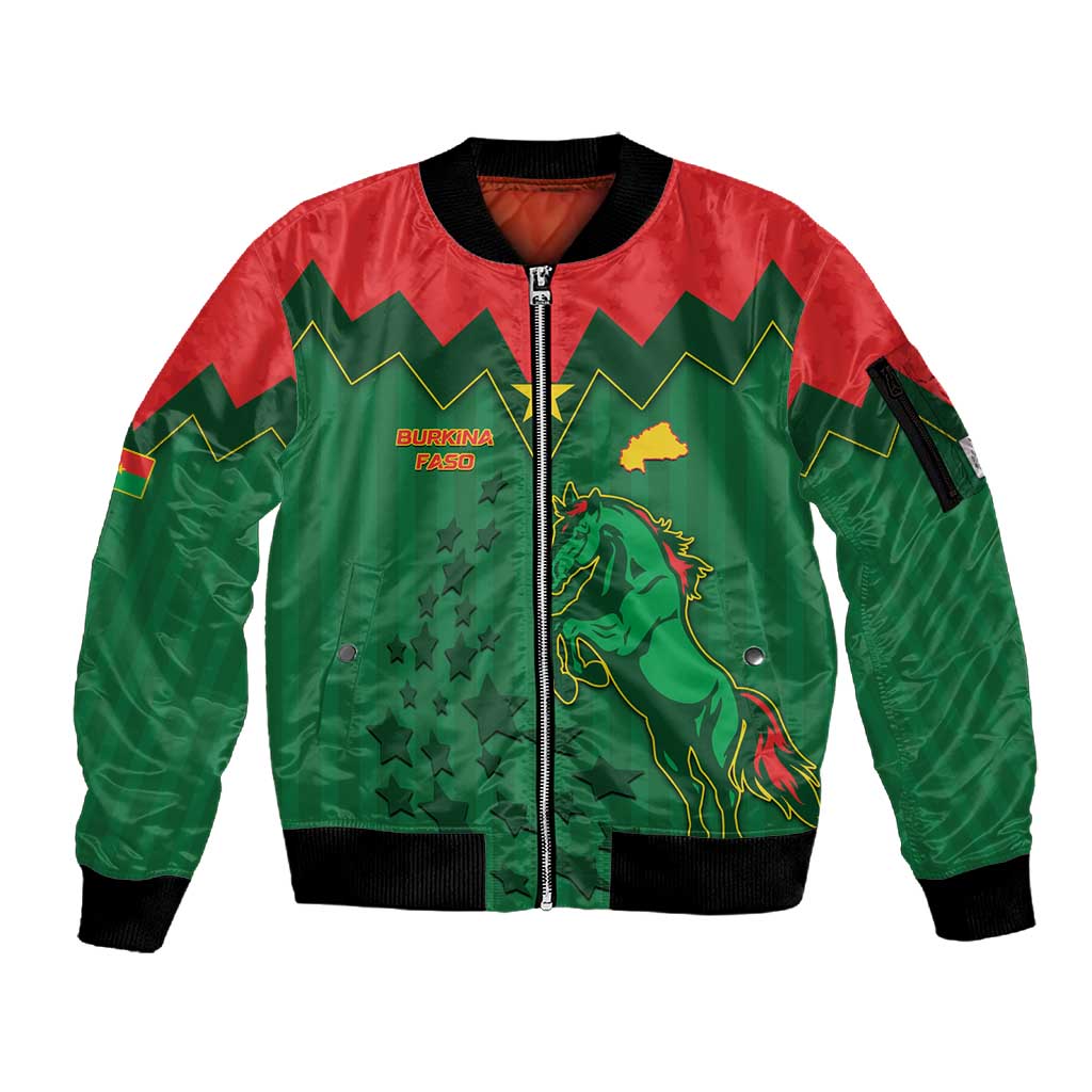Custom Football Burkina Faso Sleeve Zip Bomber Jacket Rising Star And Horse Sport Style - Wonder Print Shop