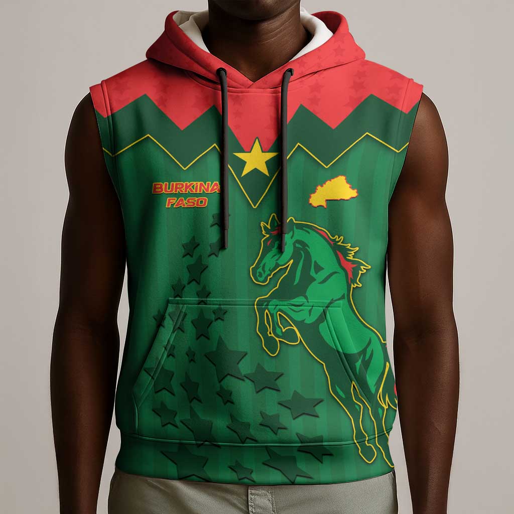 Custom Football Burkina Faso Sleeveless Hoodie Rising Star And Horse Sport Style - Wonder Print Shop