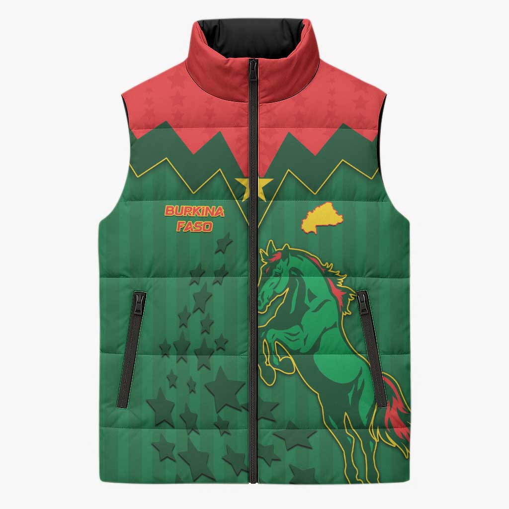 Custom Football Burkina Faso Sleeveless Puffer Jacket Rising Star And Horse Sport Style - Wonder Print Shop