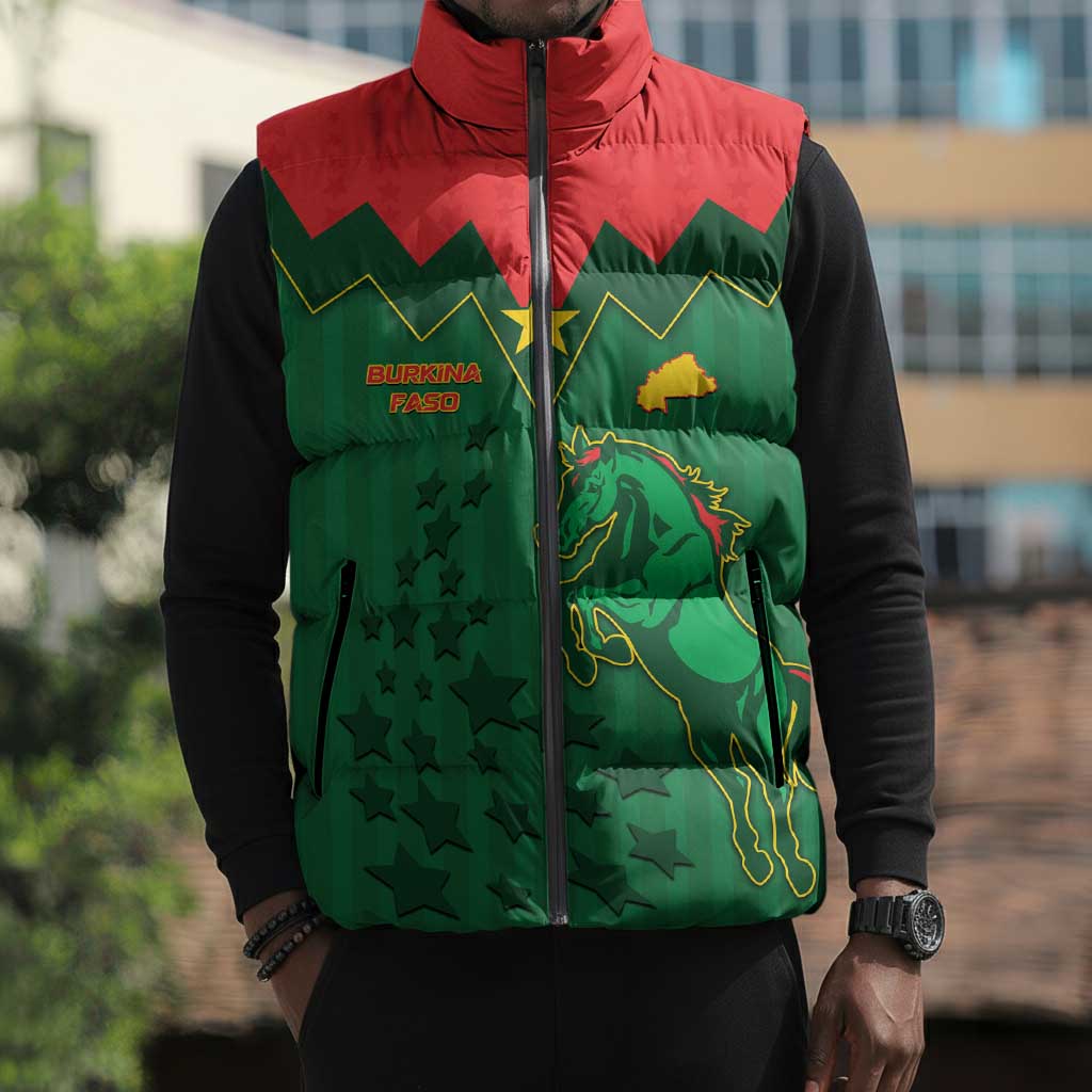 Custom Football Burkina Faso Sleeveless Puffer Jacket Rising Star And Horse Sport Style - Wonder Print Shop