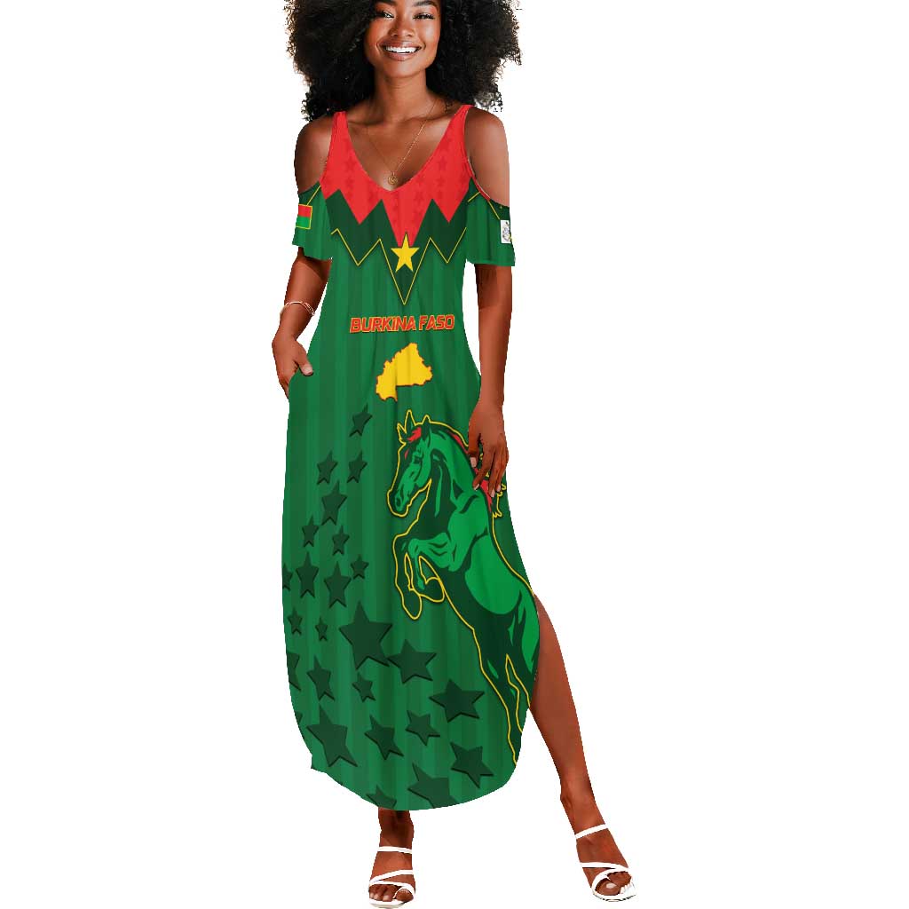 Custom Football Burkina Faso Summer Maxi Dress Rising Star And Horse Sport Style - Wonder Print Shop