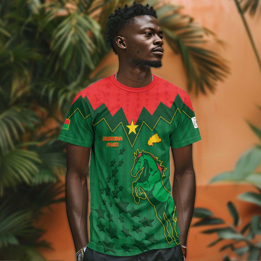 Custom Football Burkina Faso T shirt Rising Star And Horse Sport Style - Wonder Print Shop