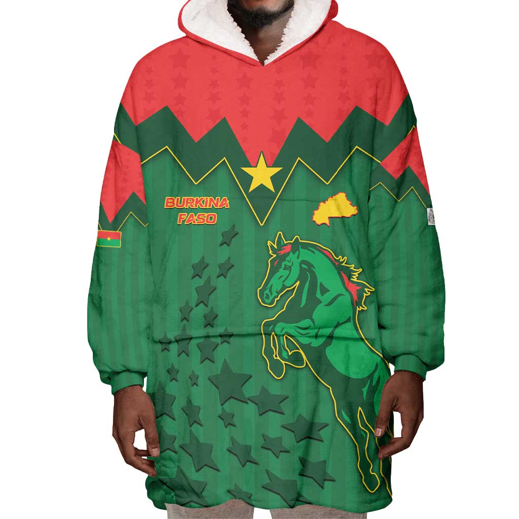 Custom Football Burkina Faso Wearable Blanket Hoodie Rising Star And Horse Sport Style - Wonder Print Shop