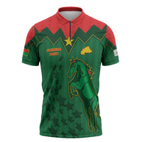 Custom Football Burkina Faso Zipper Polo Shirt Rising Star And Horse Sport Style - Wonder Print Shop