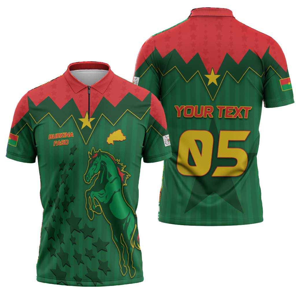 Custom Football Burkina Faso Zipper Polo Shirt Rising Star And Horse Sport Style - Wonder Print Shop