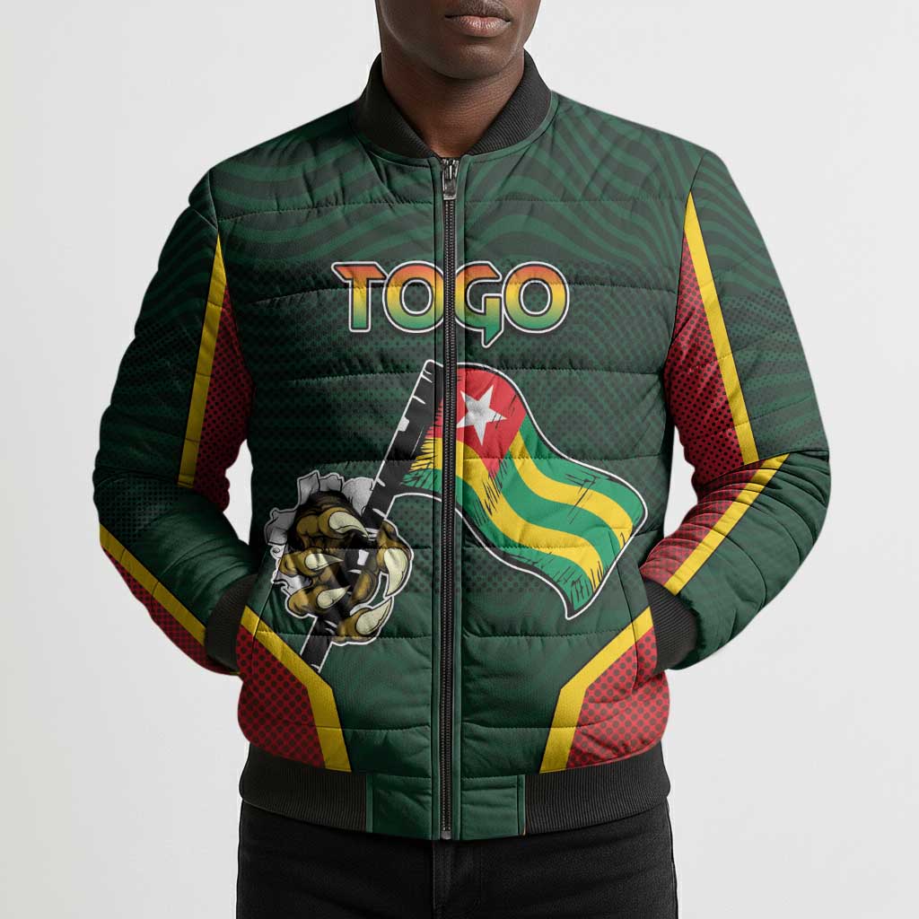 Personalized Togo Bomber Puffer Jacket Lion Claw Flag Sport Style - Wonder Print Shop